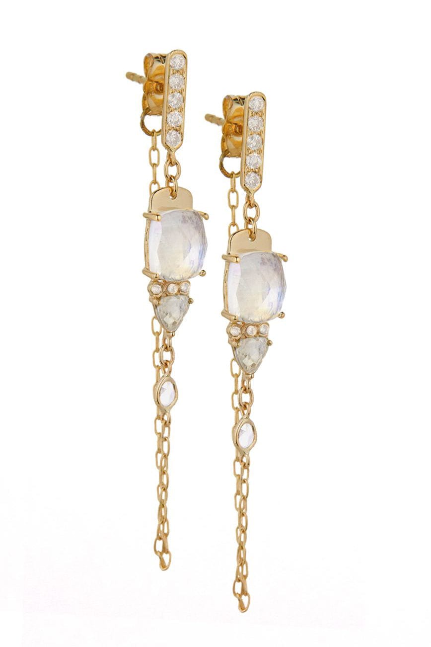 CELINE DAOUST-Moonstones & Diamonds Long Chain Earrings-YELLOW GOLD