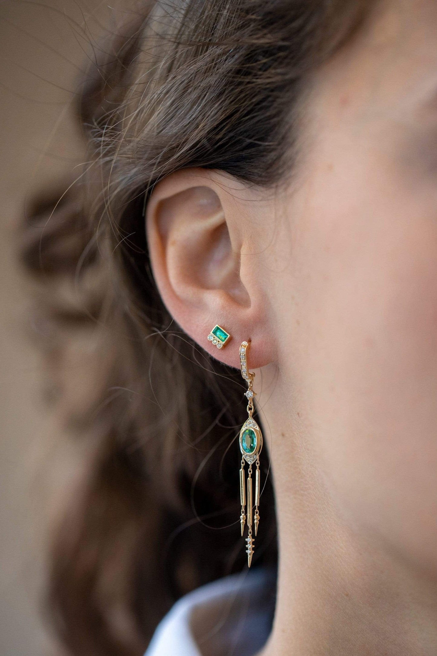 CELINE DAOUST-Oval Tourmaline and Diamond Fringe Dangling Earrings-YELLOW GOLD