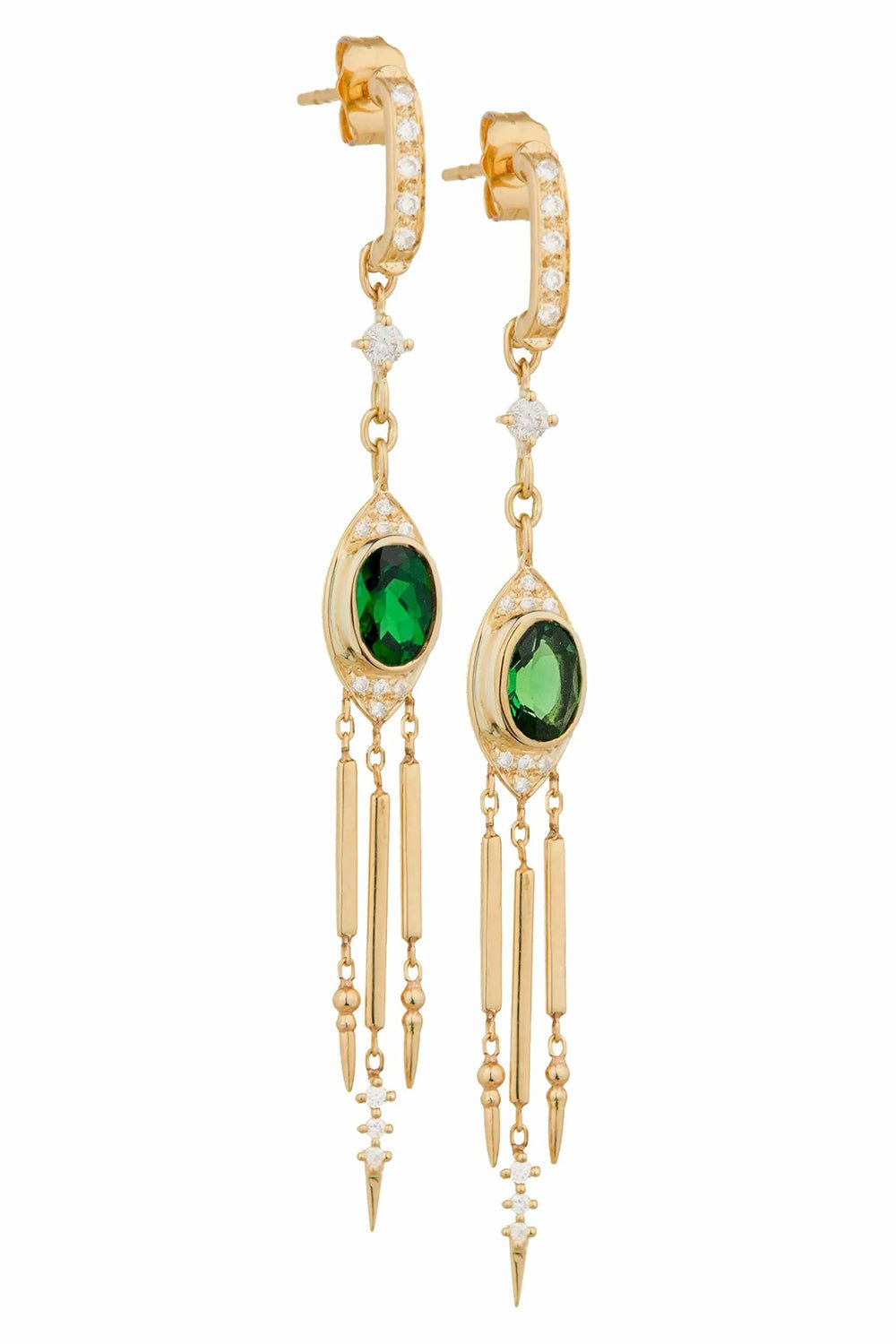 CELINE DAOUST-Oval Tourmaline and Diamond Fringe Dangling Earrings-YELLOW GOLD