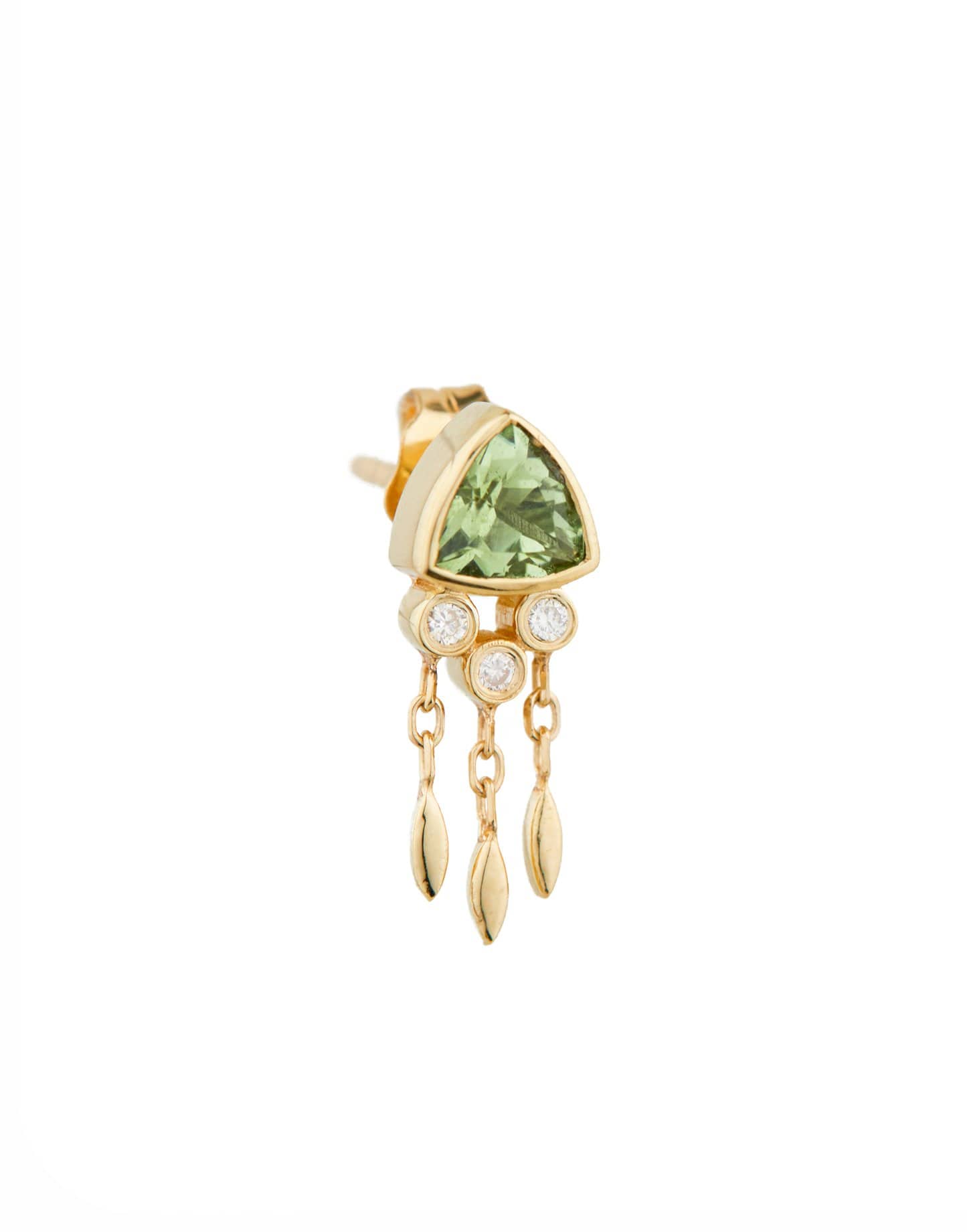 CELINE DAOUST-Trillion Tourmaline and Diamond Fringe Single Earring-YELLOW GOLD