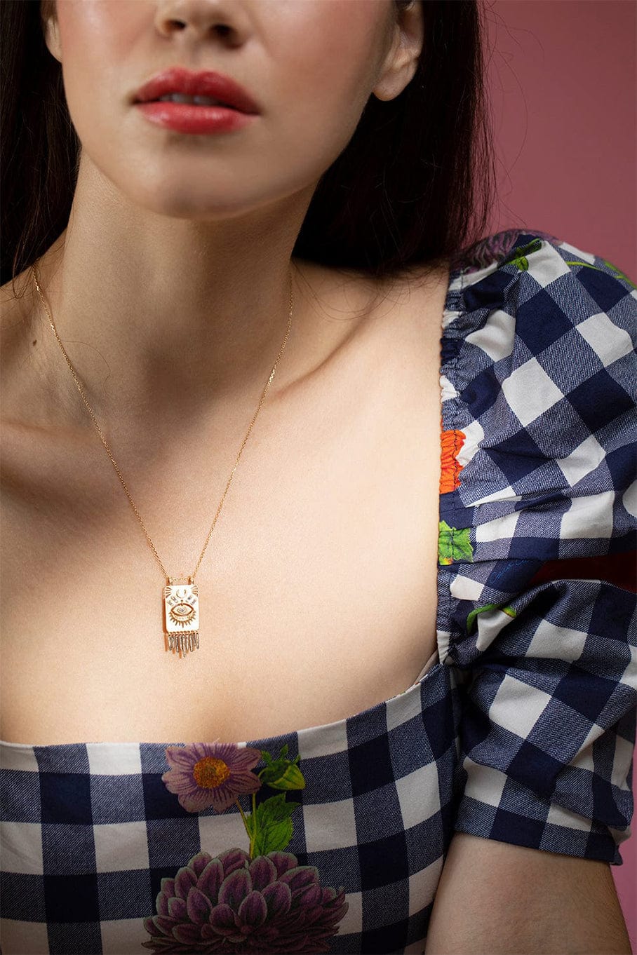 CELINE DAOUST-Gold Plate & Dangling Eye Diamonds Necklace-YELLOW GOLD