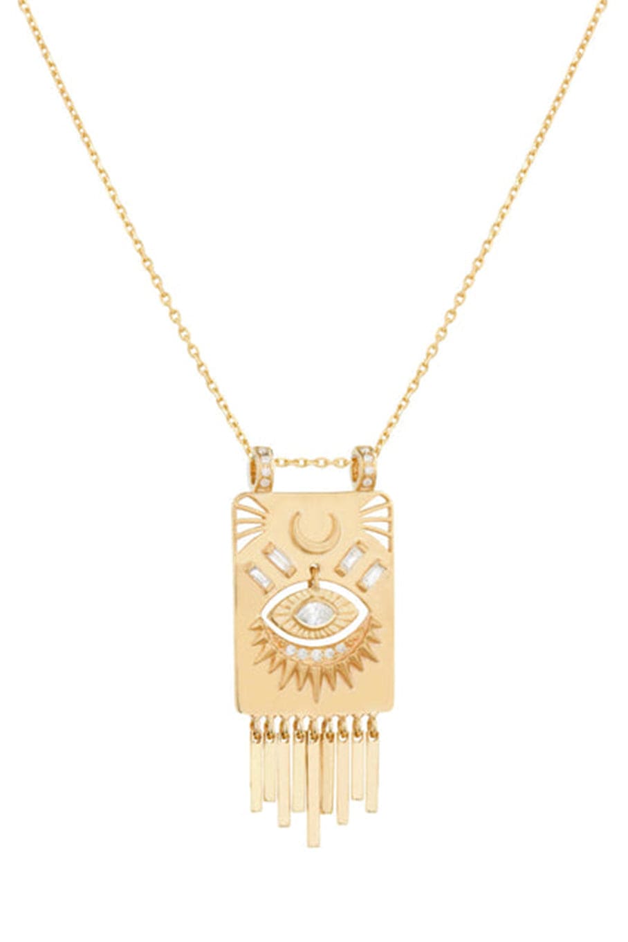 CELINE DAOUST-Gold Plate & Dangling Eye Diamonds Necklace-YELLOW GOLD
