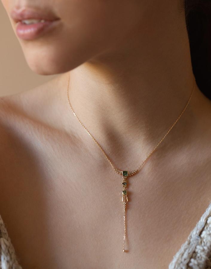 CELINE DAOUST-Green Tourmaline and Diamond Totem Lariat Necklace-YELLOW GOLD