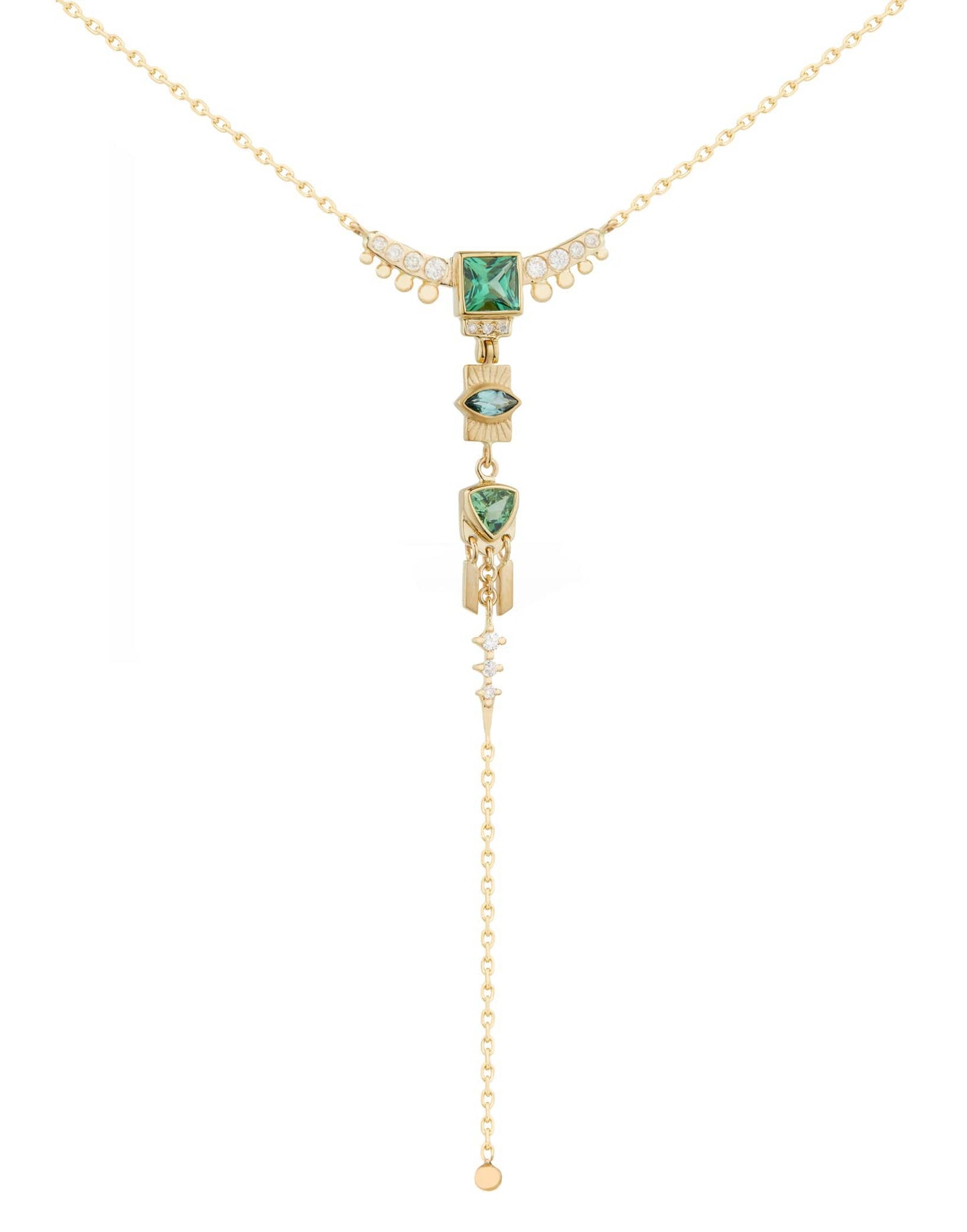 CELINE DAOUST-Green Tourmaline and Diamond Totem Lariat Necklace-YELLOW GOLD