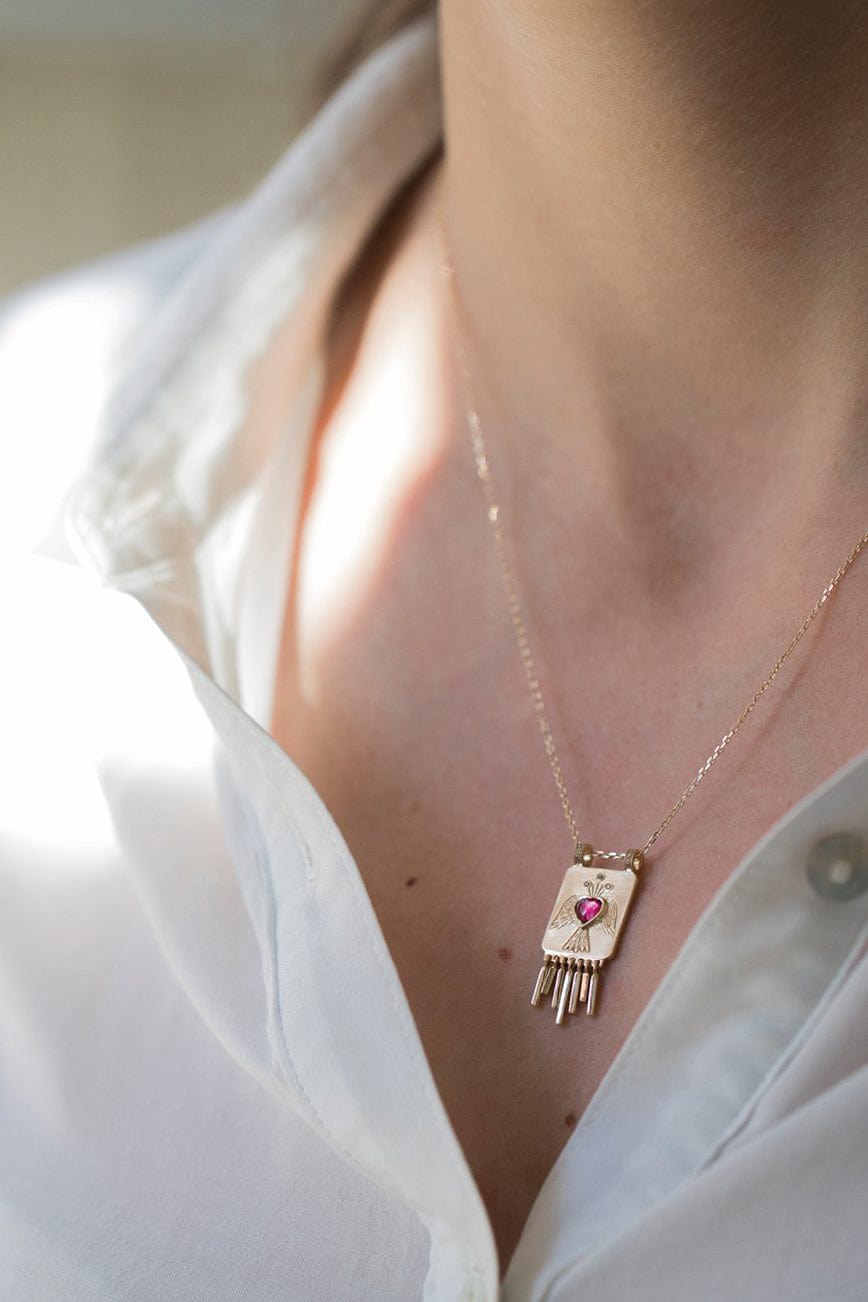 CELINE DAOUST-Heart Tourmaline Plate Necklace-YELLOW GOLD