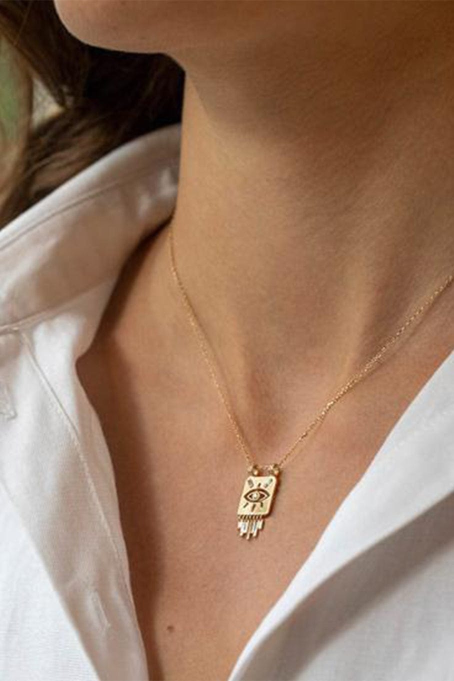CELINE DAOUST-Mini Totem Diamond Eye Charm Necklace-YELLOW GOLD