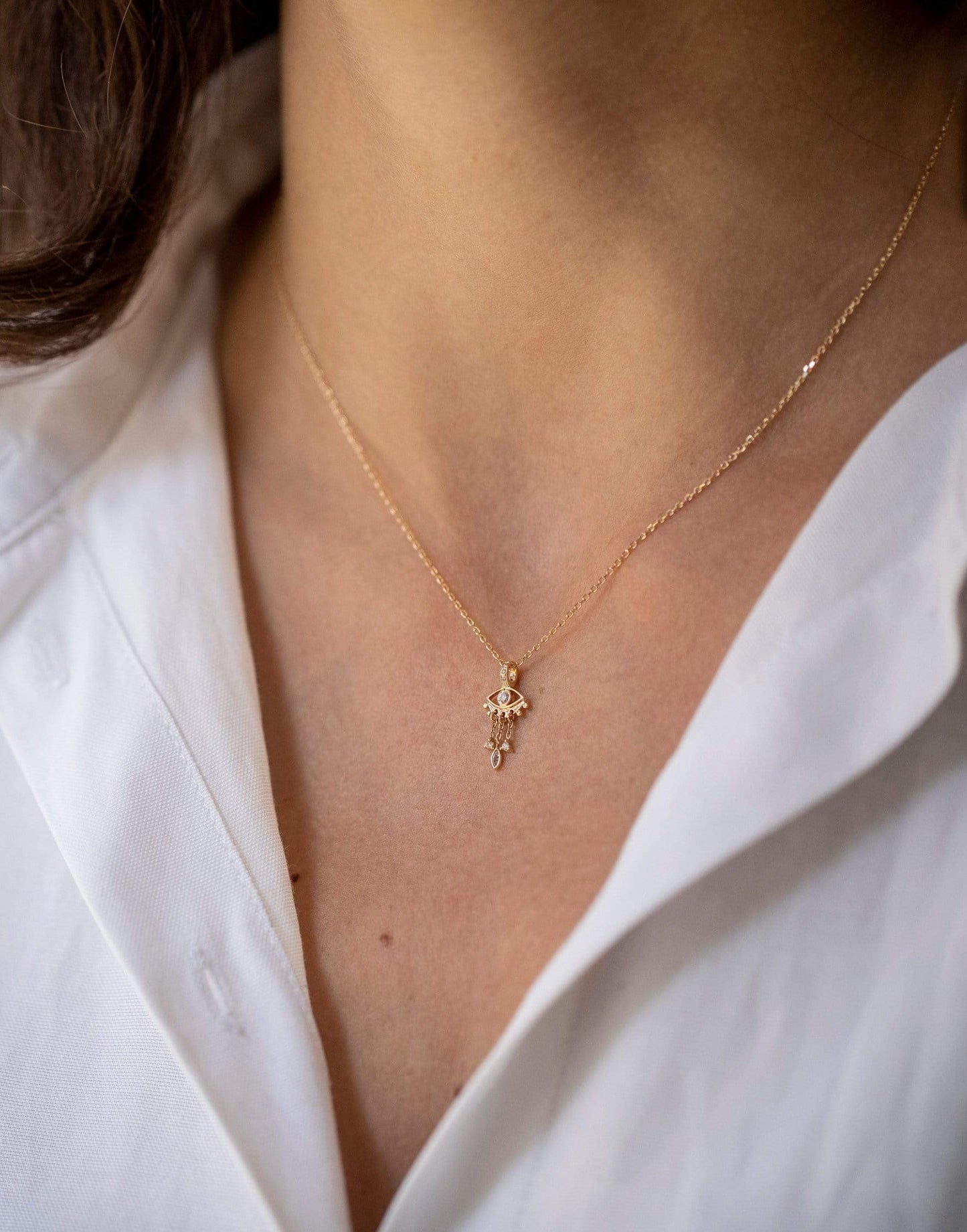 CELINE DAOUST-Small Diamond Eye Dangle Necklace-YELLOW GOLD