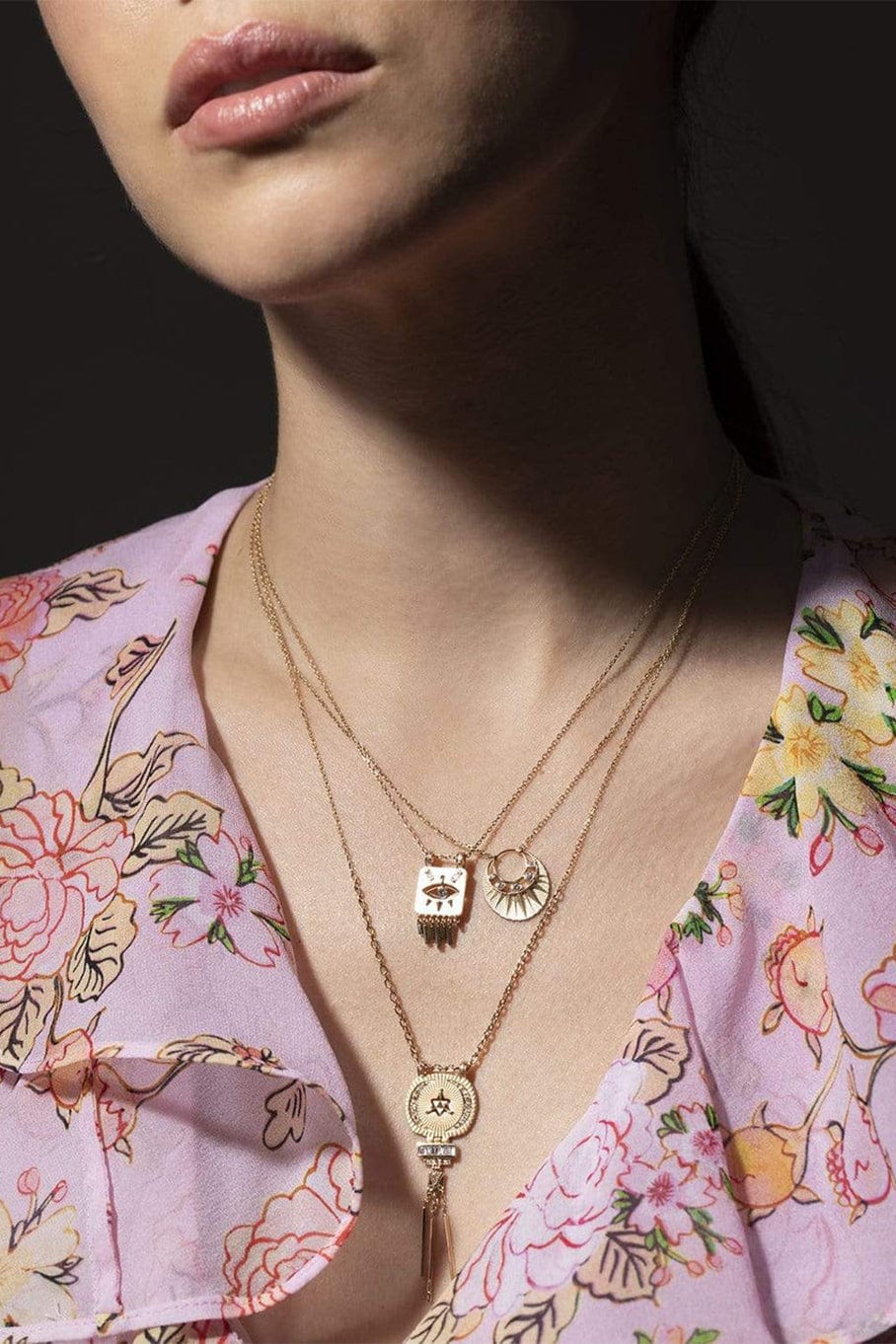 CELINE DAOUST-Trillion & Baguette Diamonds Merkabah Necklace-YELLOW GOLD