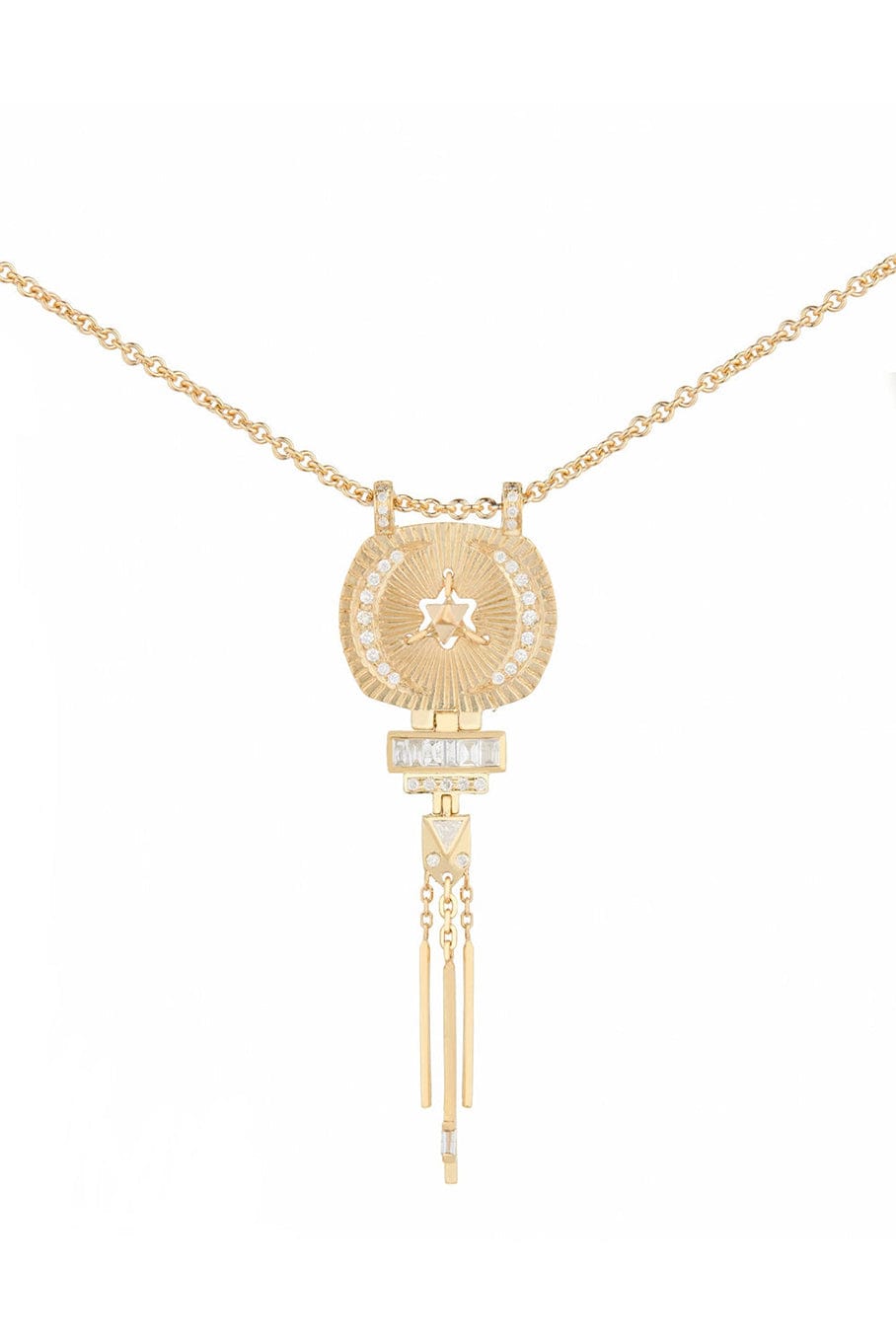 CELINE DAOUST-Trillion & Baguette Diamonds Merkabah Necklace-YELLOW GOLD