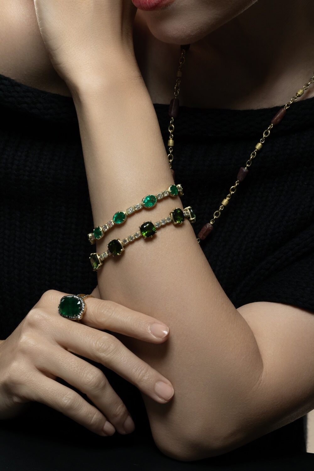 Tourmaline Diamond Cushion Cut Bracelet-YELLOW GOLD-7.25-JEWELRYFINE JEWELBRACELET O-SYLVA & CIE