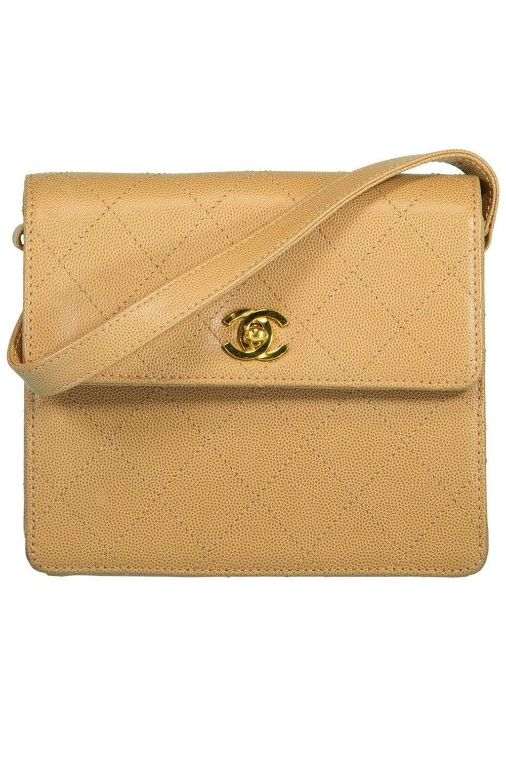 CHANEL-Vintage Camel Caviar Quilted Square Mini Flap Bag-BROWN