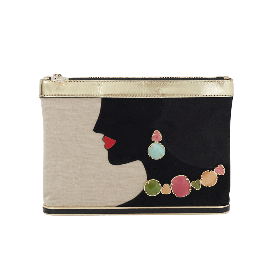 CHARLOTTE OLYMPIA-Ari Clutch With Gem Detail-BLK/BGE