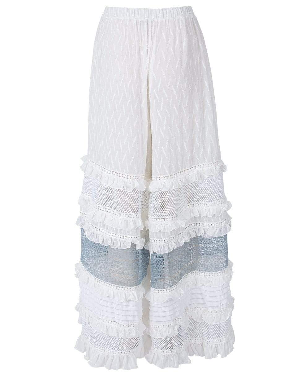 CHIO-Mesh Ruflle Wide Leg Pant-WHT/BLUE