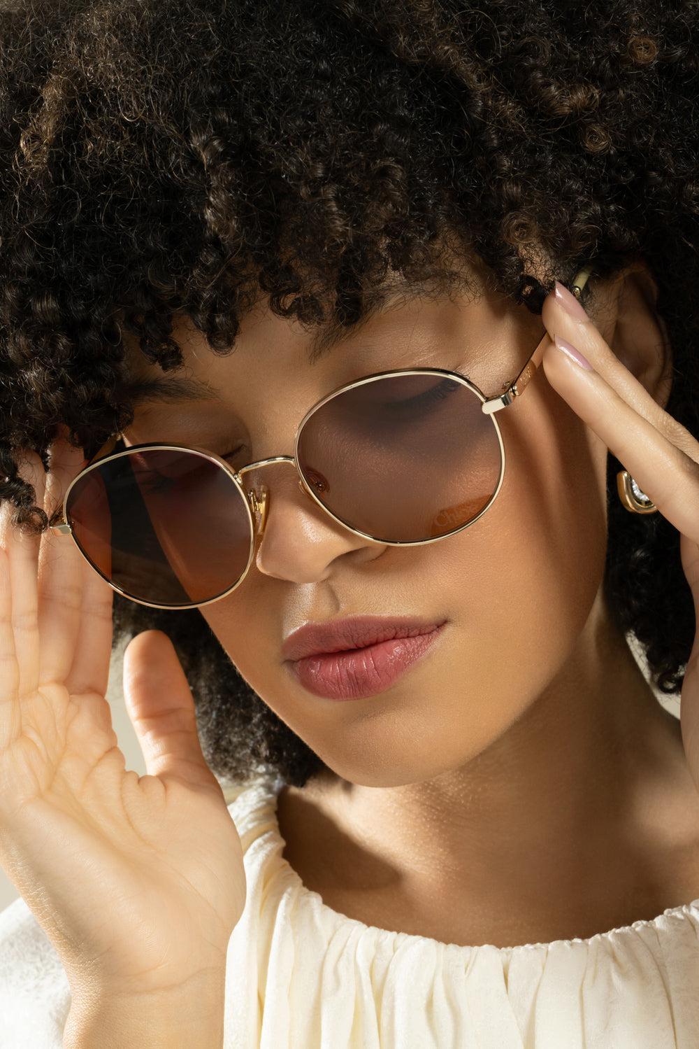 Oval Sunglasses - Gold Brown-GOLD-ACCESSORIESUNGLASSES-CHLOÉ