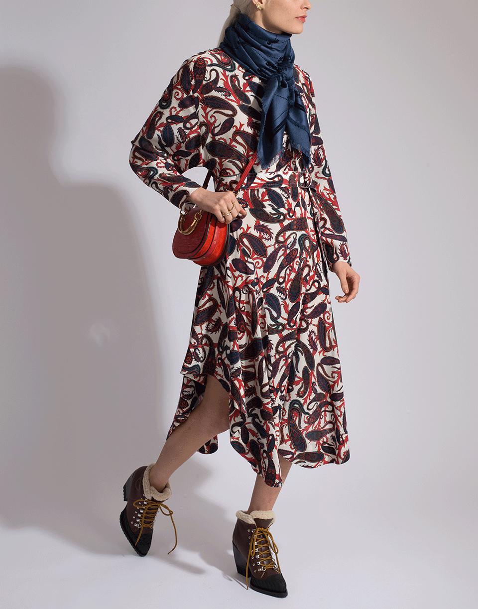 CHLOÉ-Dolman Sleeve Paisley Print Dress-RED/BLU