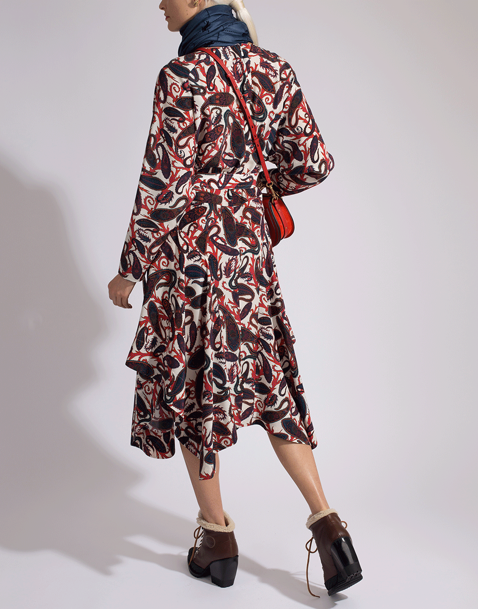 CHLOÉ-Dolman Sleeve Paisley Print Dress-RED/BLU