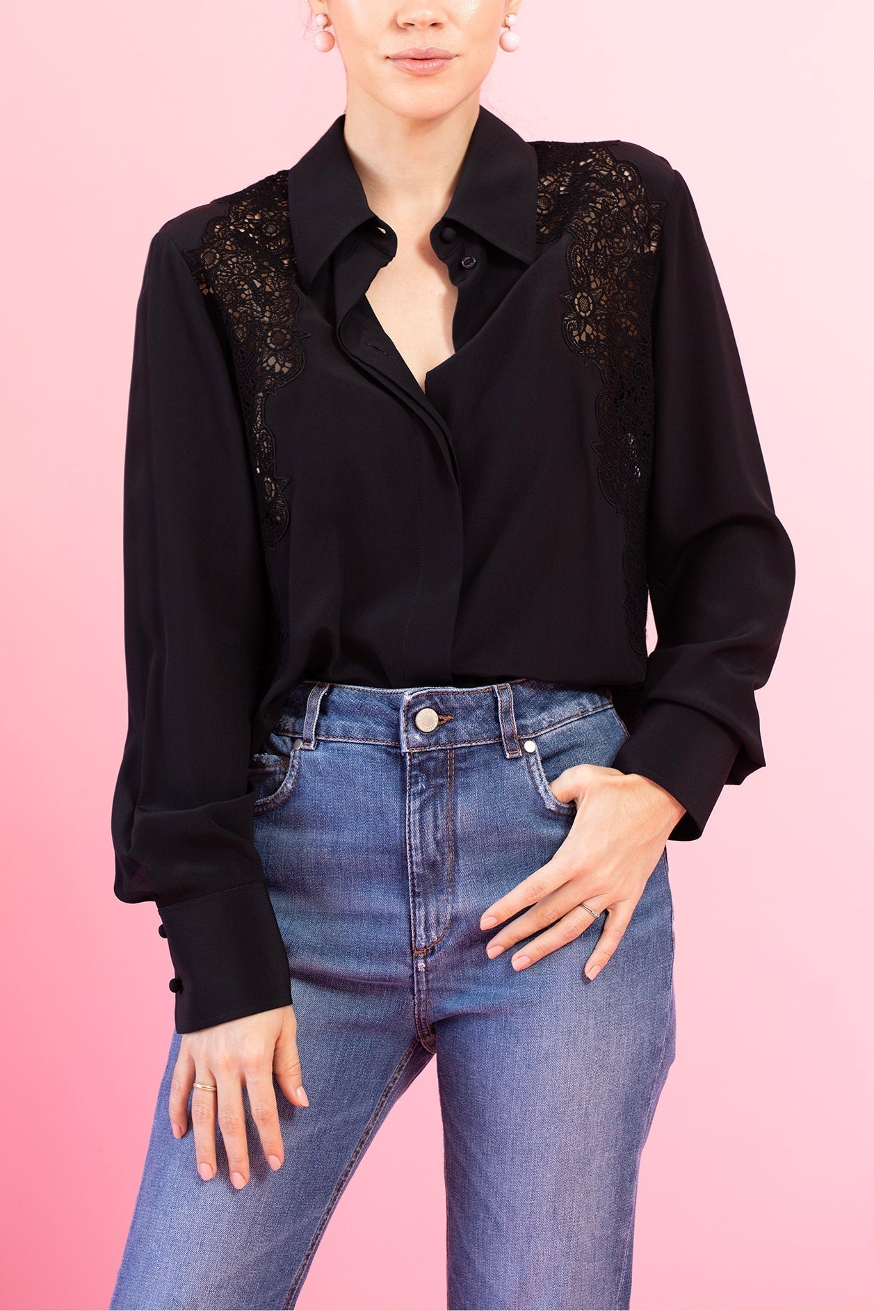 CHLOÉ-Long Sleeve Button Down Blouse - Black-