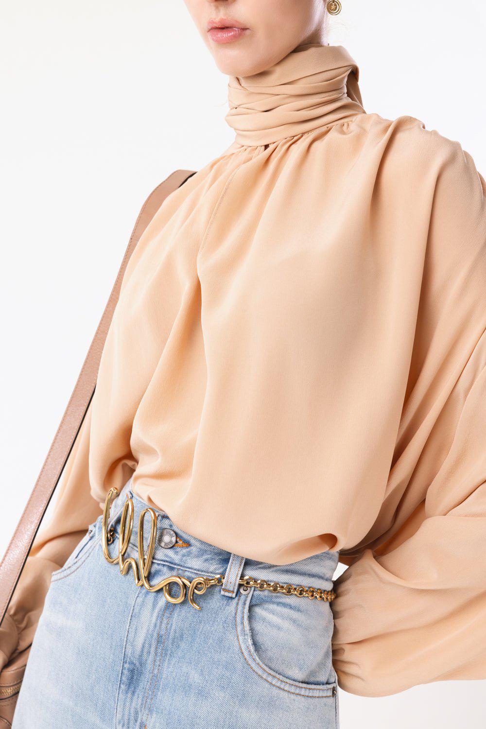 CHLOÉ-Long Sleeve Tie Front Blouse-