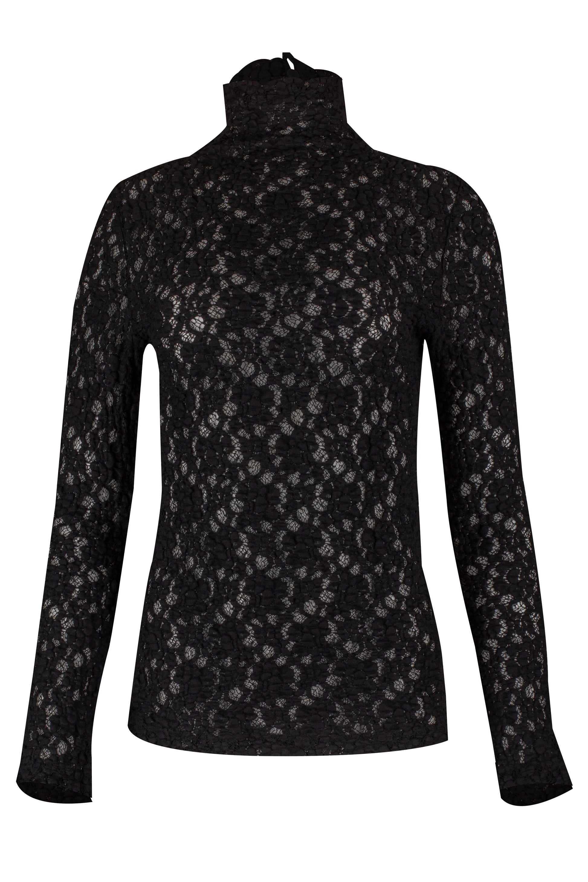 CHLOÉ-Mock Neck Smocked Lace Top-