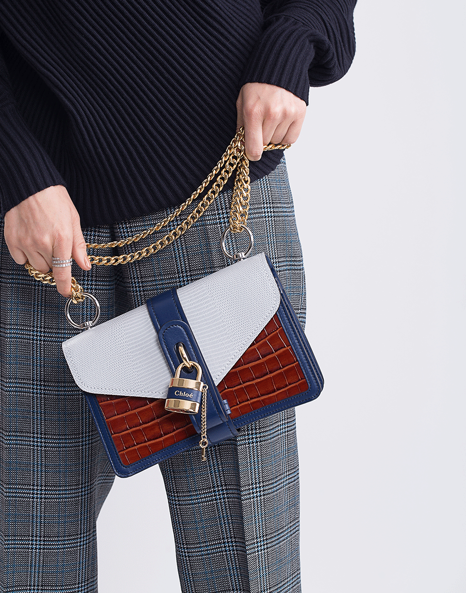 CHLOÉ-Blue and Green Aby Chain Colorblock Shoulder Bag-BLU/BRWN