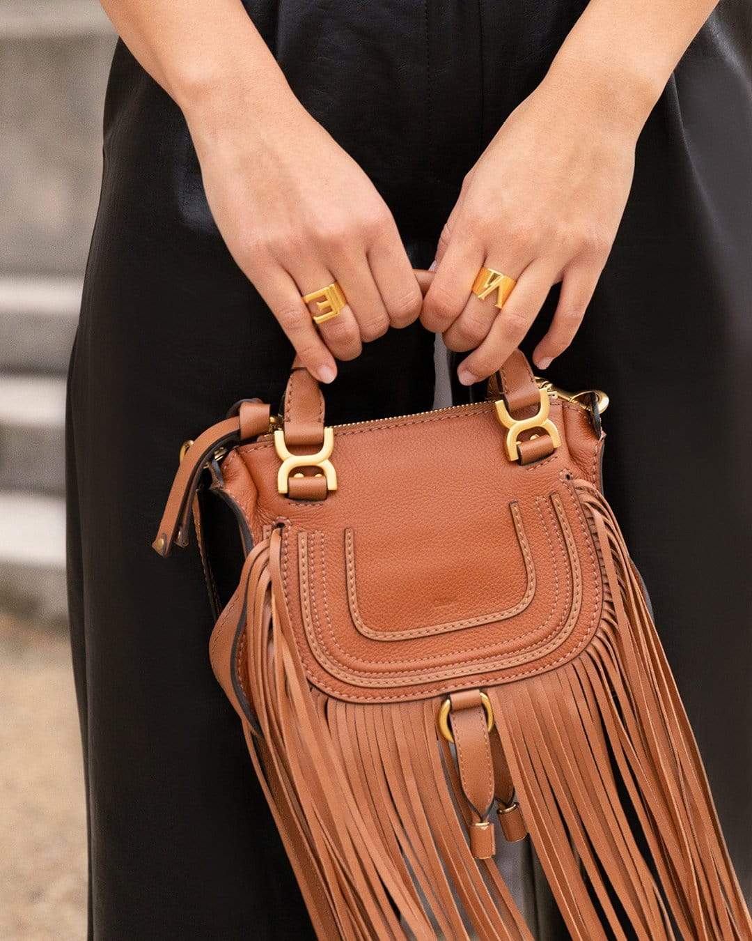 CHLOÉ-Mini Marcie Fringe Bag-TAN