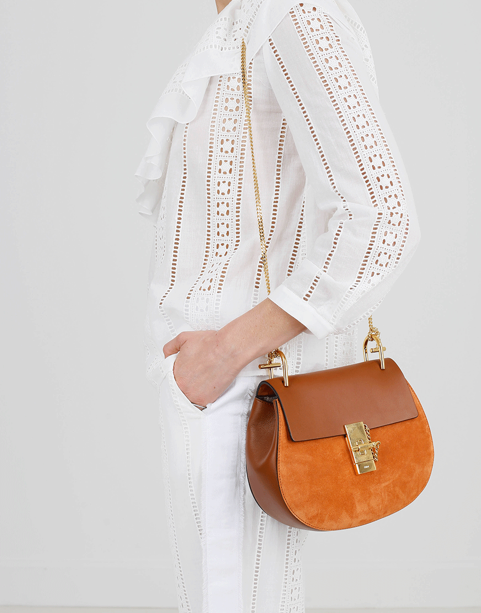 CHLOÉ-Shiny Leather Shoulder Bag-TOBACCO