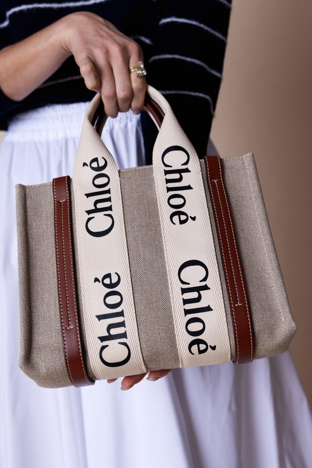 CHLOÉ-Small Woody Tote Bag - White Brown-WHT/BRWN