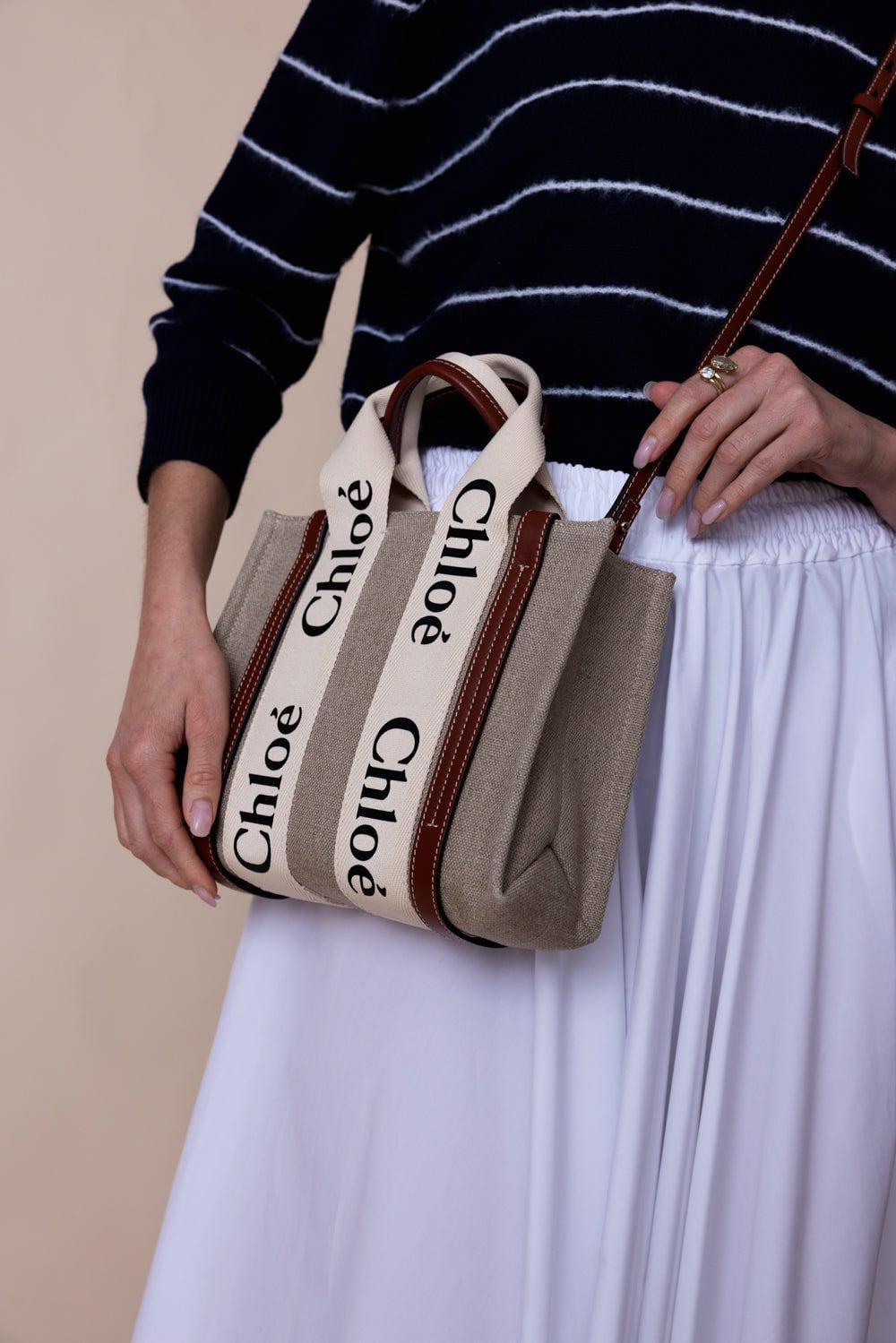 CHLOÉ-Small Woody Tote Bag - White Brown-WHT/BRWN