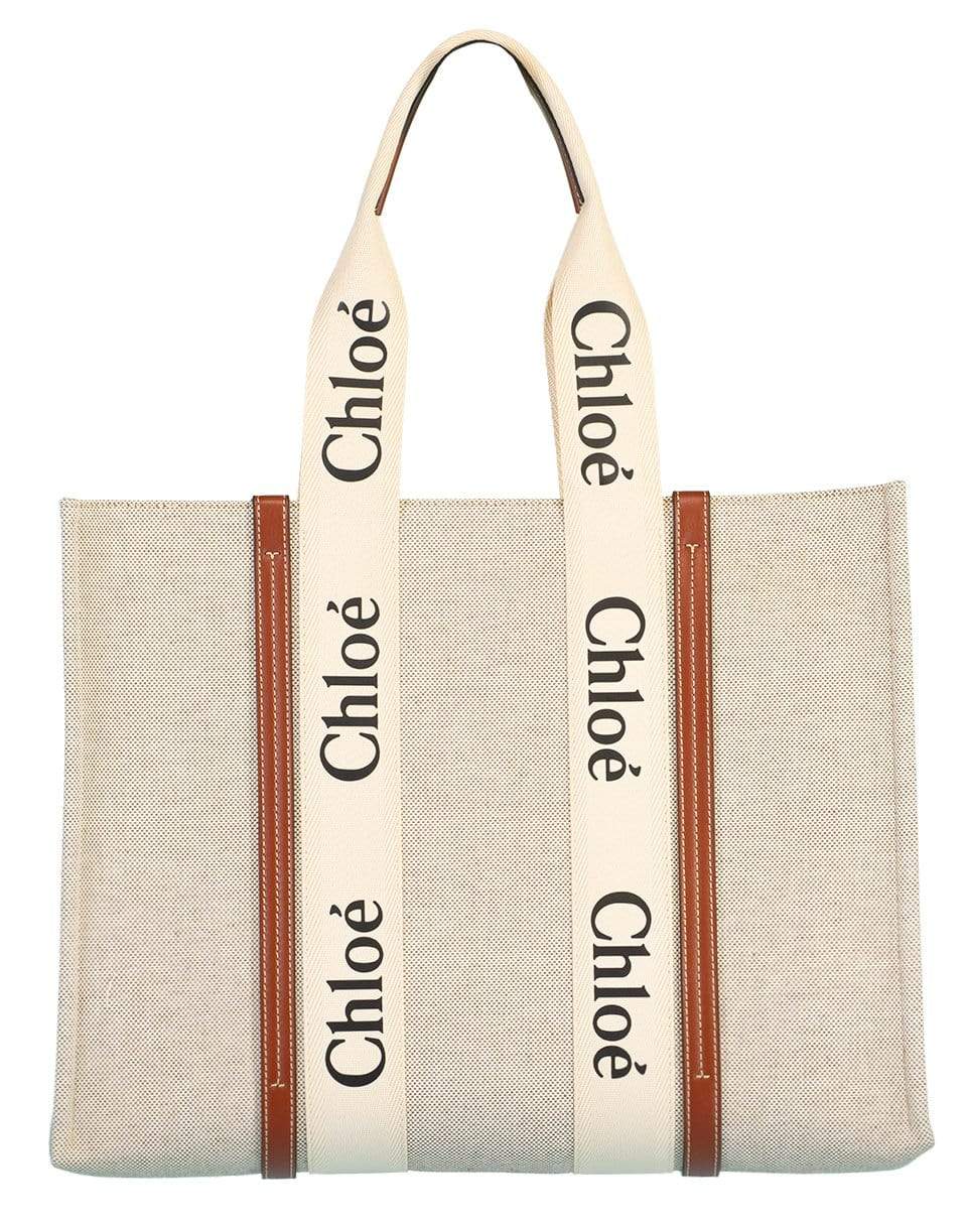 CHLOÉ-Large Woody Tote Bag-WHT/BWN