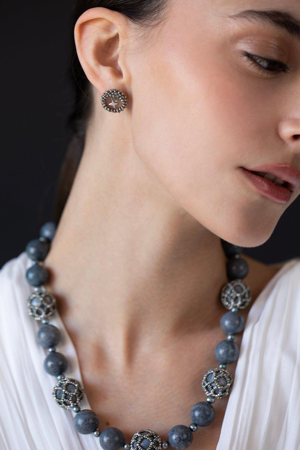 CHRIS DAVIES-Green Amethyst Anemone Earrings-WHITE GOLD
