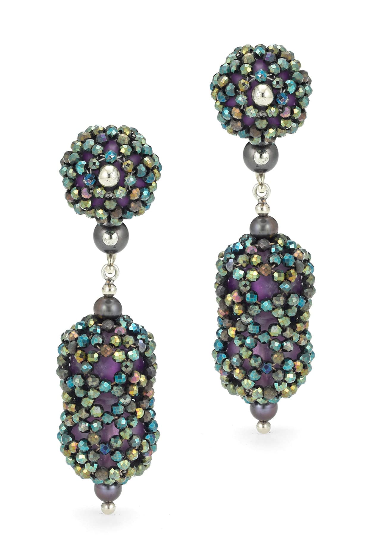 CHRIS DAVIES-Hematite Beetle Wing Earrings-WHITE GOLD