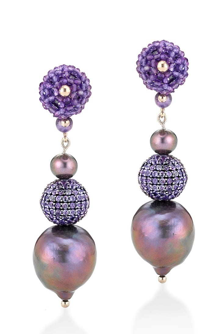 CHRIS DAVIES-Zoe Amethyst and Pearl Earrings-WHITE GOLD