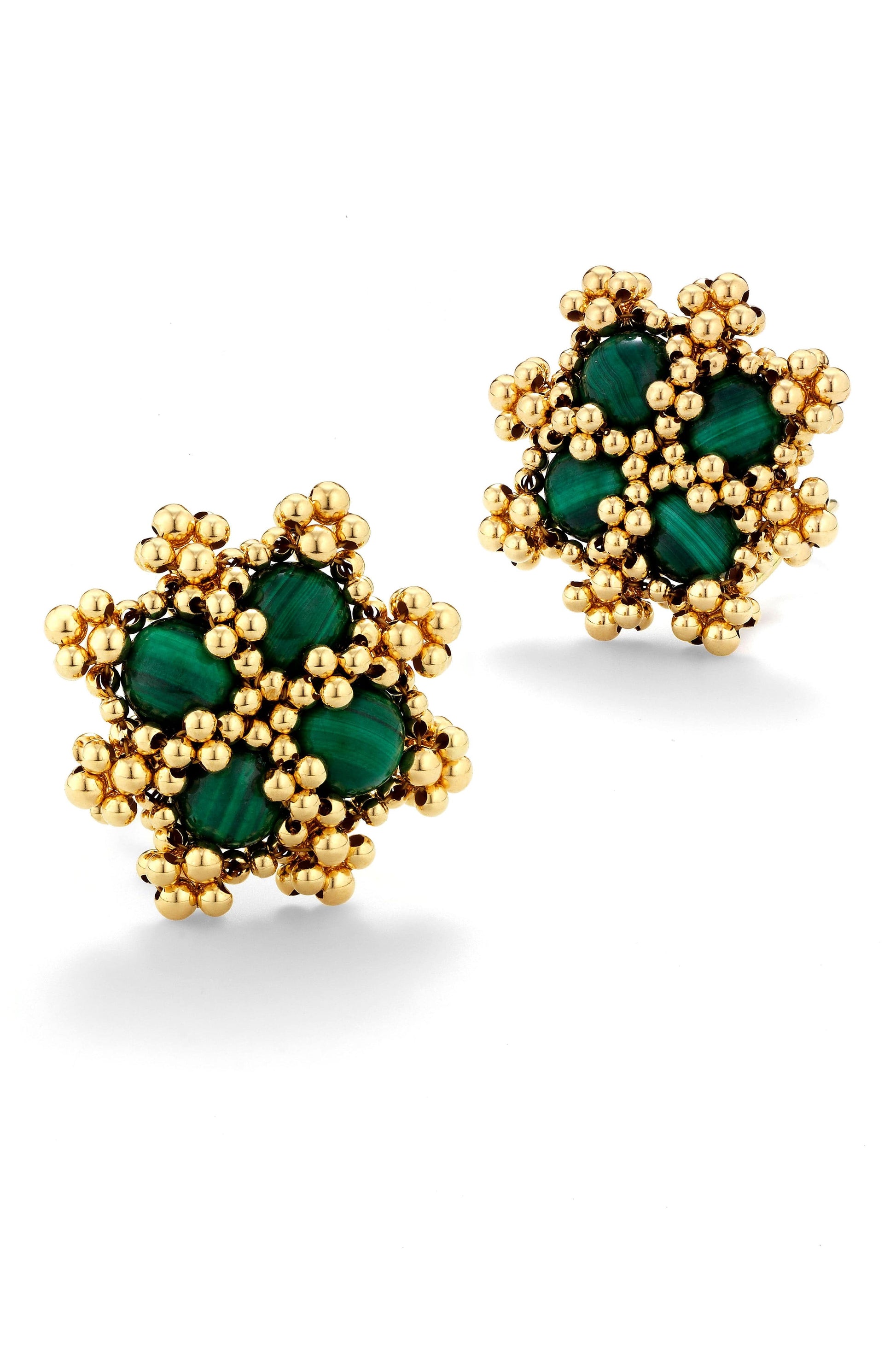 CHRIS DAVIES-Malachite Eight Winds Earclips-YELLOW GOLD