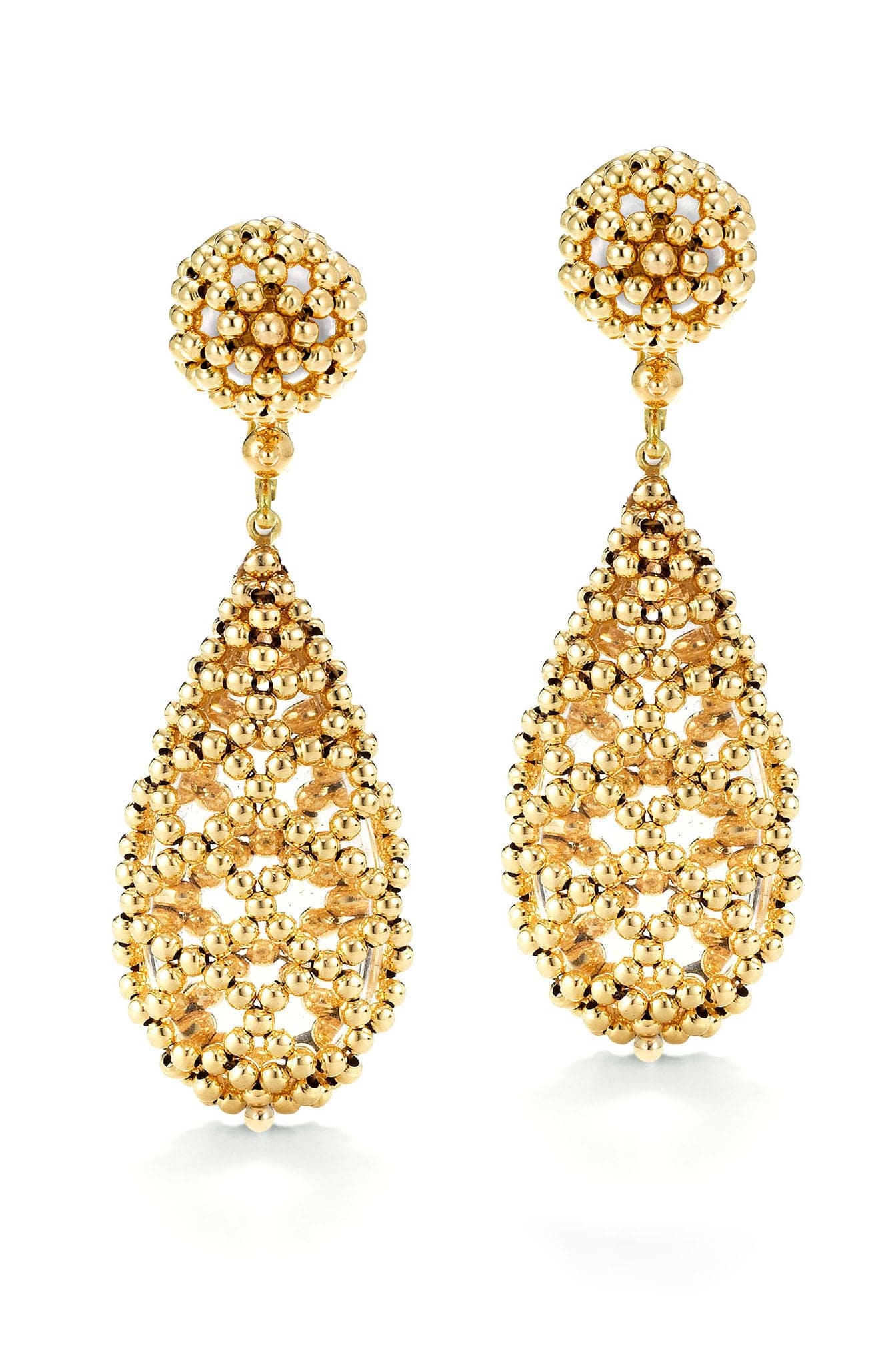 CHRIS DAVIES-Pear Shape Rock Crystal Earrings-YELLOW GOLD