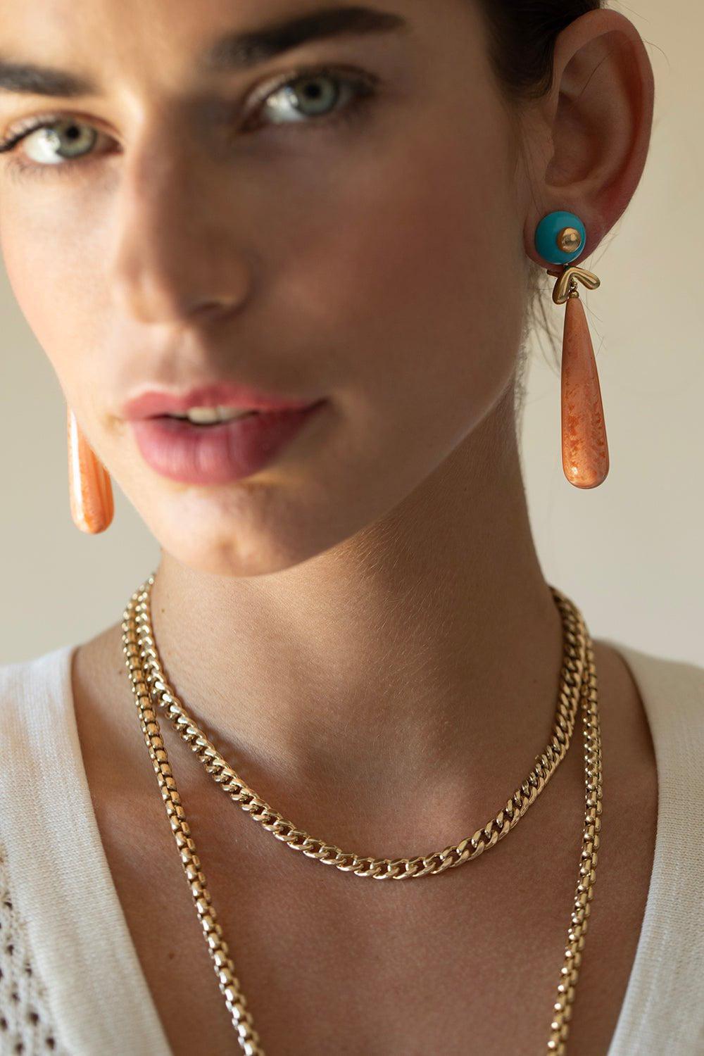 CHRIS DAVIES-Turquoise and Oyster Shell Earrings-YELLOW GOLD
