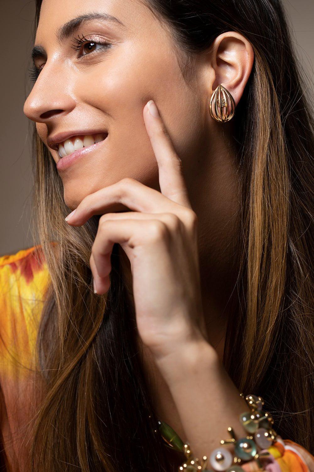 CHRIS DAVIES-Vaulted Pear Clip Earrings-YELLOW GOLD