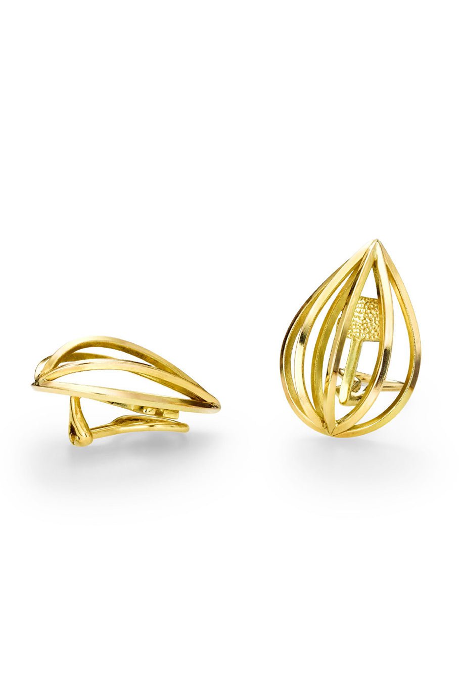 CHRIS DAVIES-Vaulted Pear Clip Earrings-YELLOW GOLD
