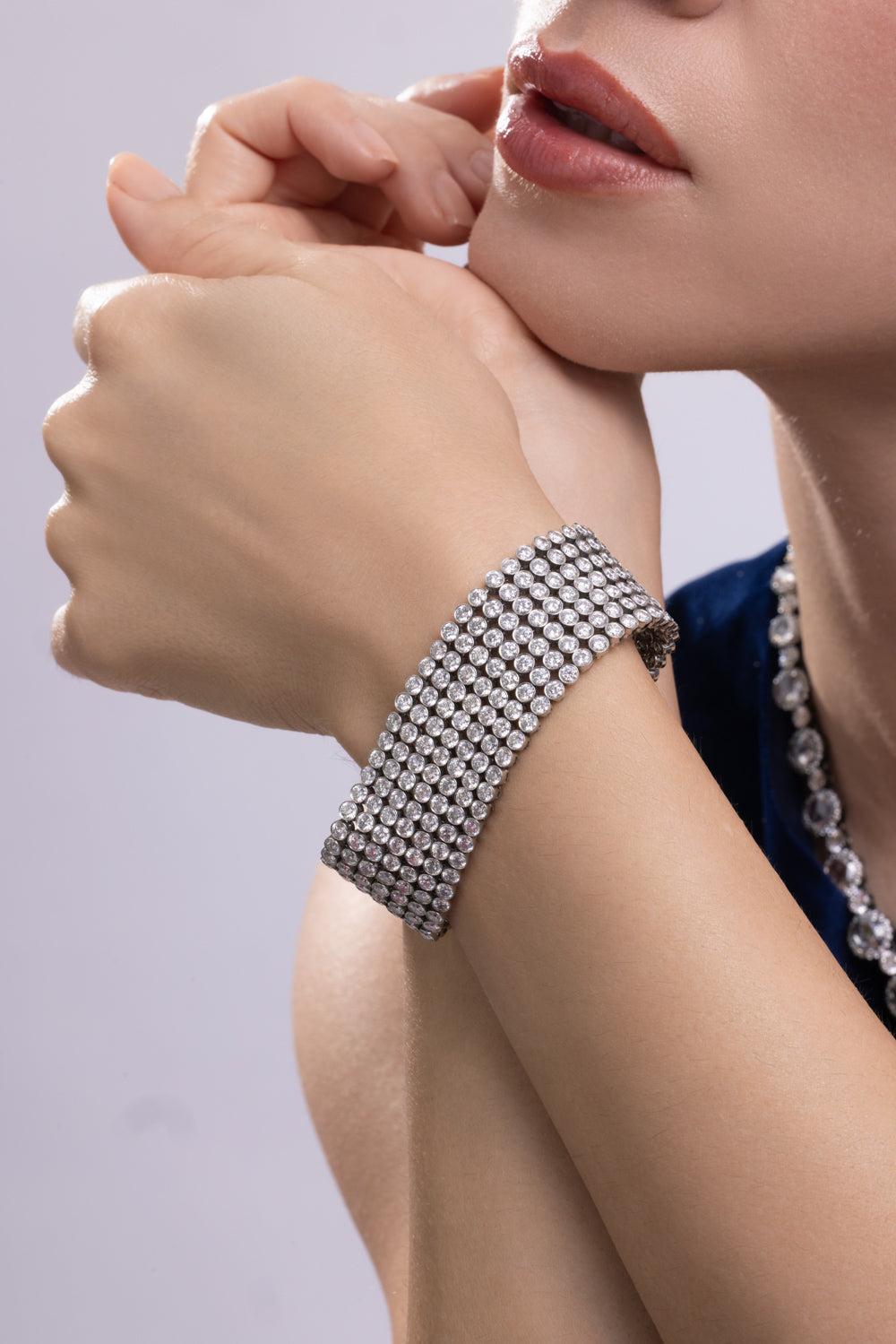 Diamond Seven Layer Bracelet-PLATINUM-6.75-JEWELRYFINE JEWELBRACELET O-CICADA