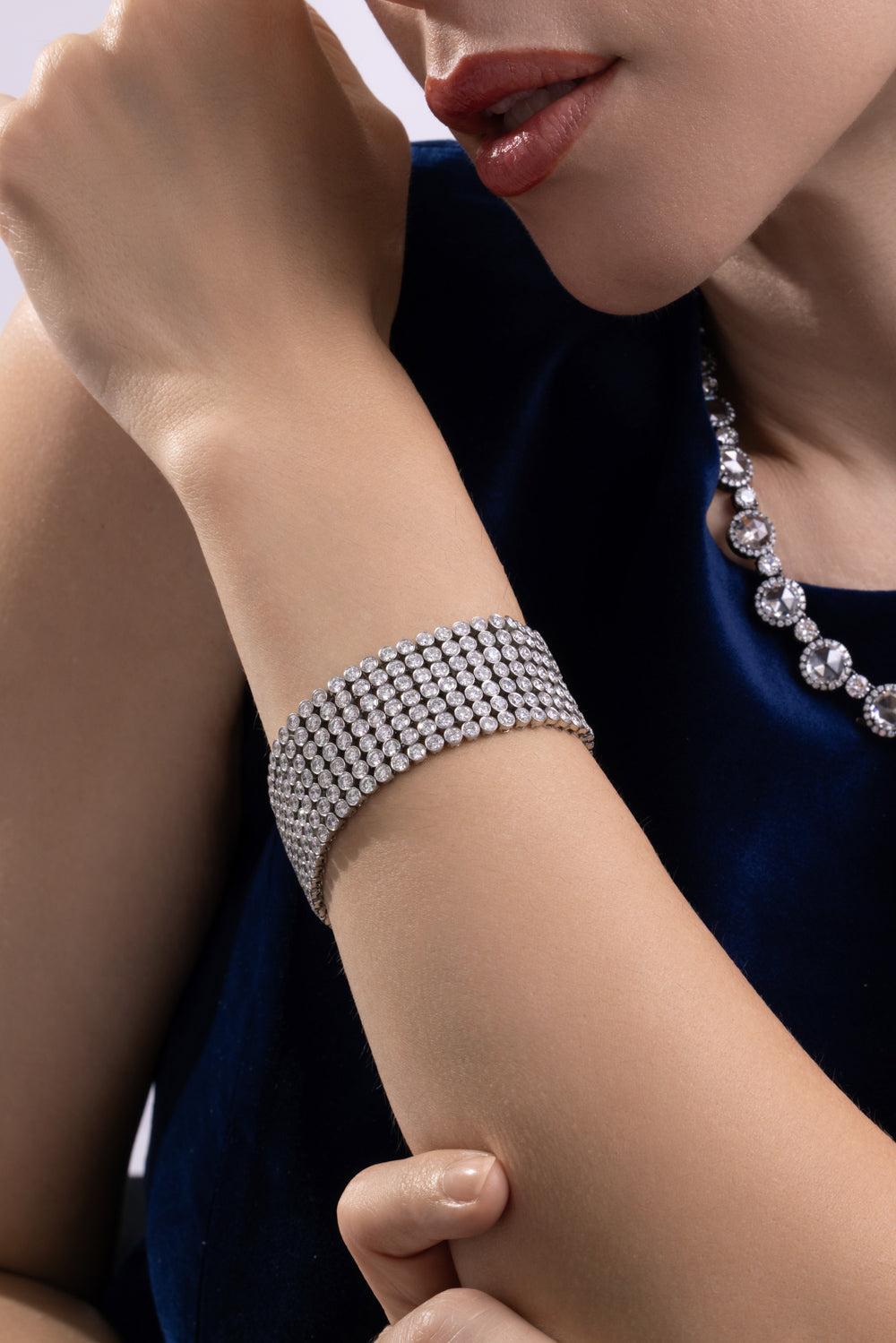 Diamond Seven Layer Bracelet-PLATINUM-6.75-JEWELRYFINE JEWELBRACELET O-CICADA