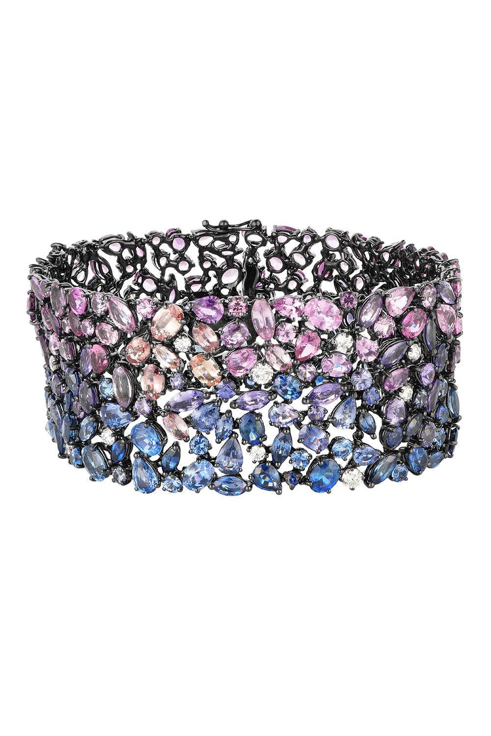 Multi Sapphire Diamond Bracelet-WHITE GOLD-7-JEWELRYFINE JEWELBRACELET O-CICADA