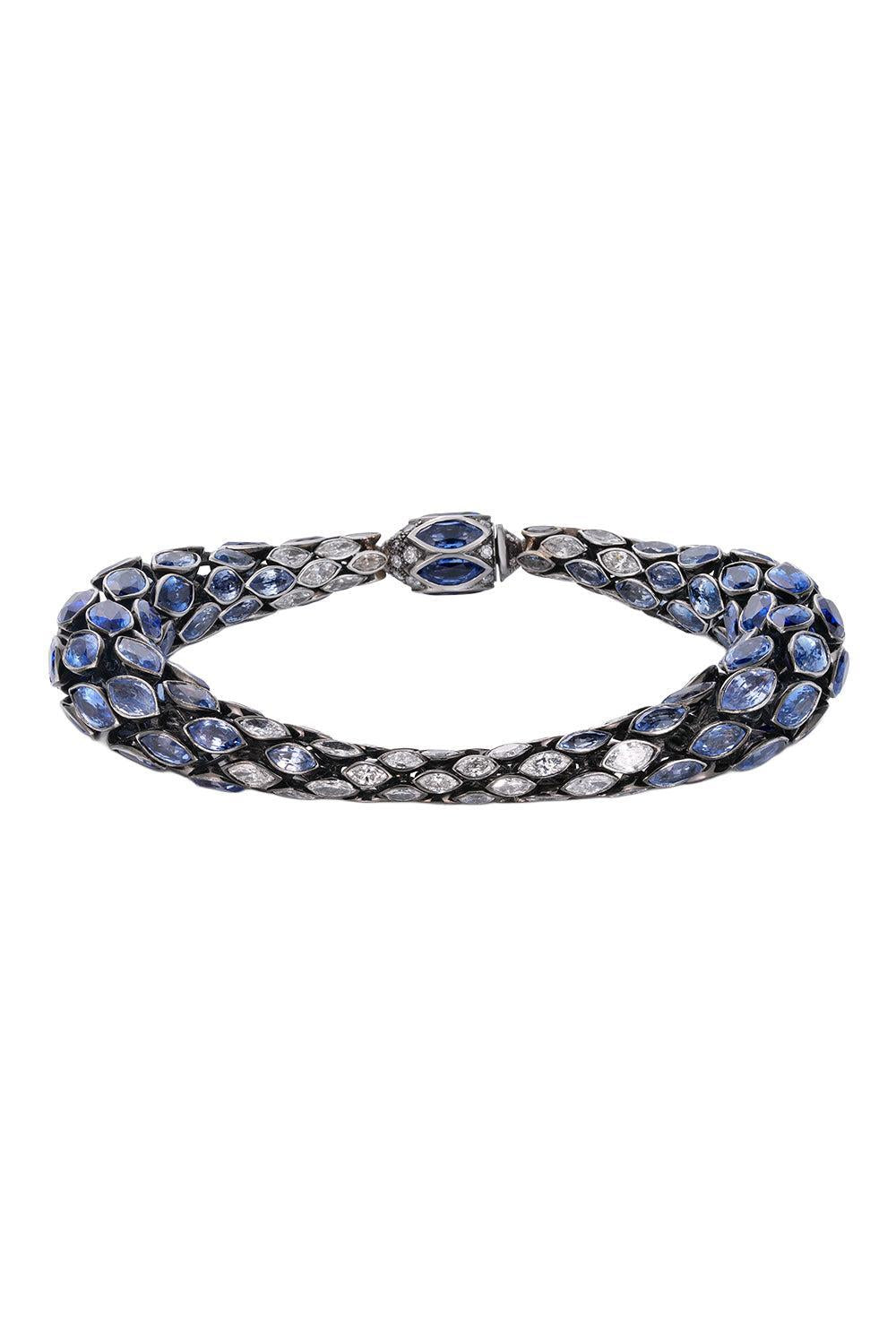 Blue Sapphire Diamond Bracelet-WHITE GOLD-7.5-JEWELRYFINE JEWELBRACELET O-CICADA