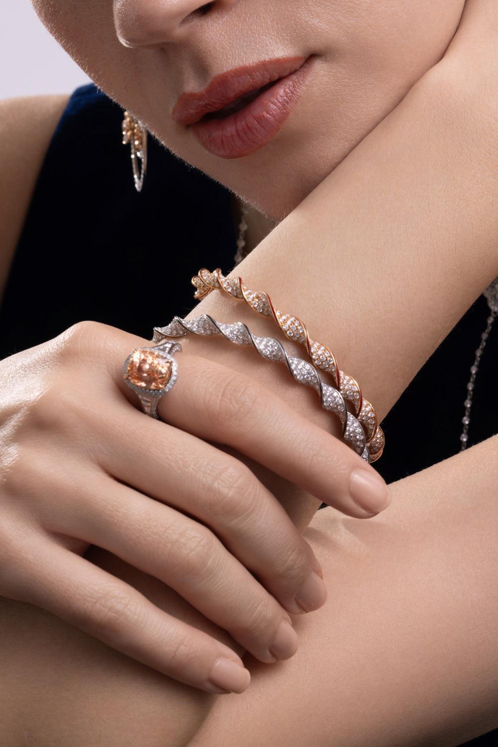 Diamond Black Enamel Twist Bracelet-WHITE GOLD-JEWELRYFINE JEWELBRACELET O-CICADA