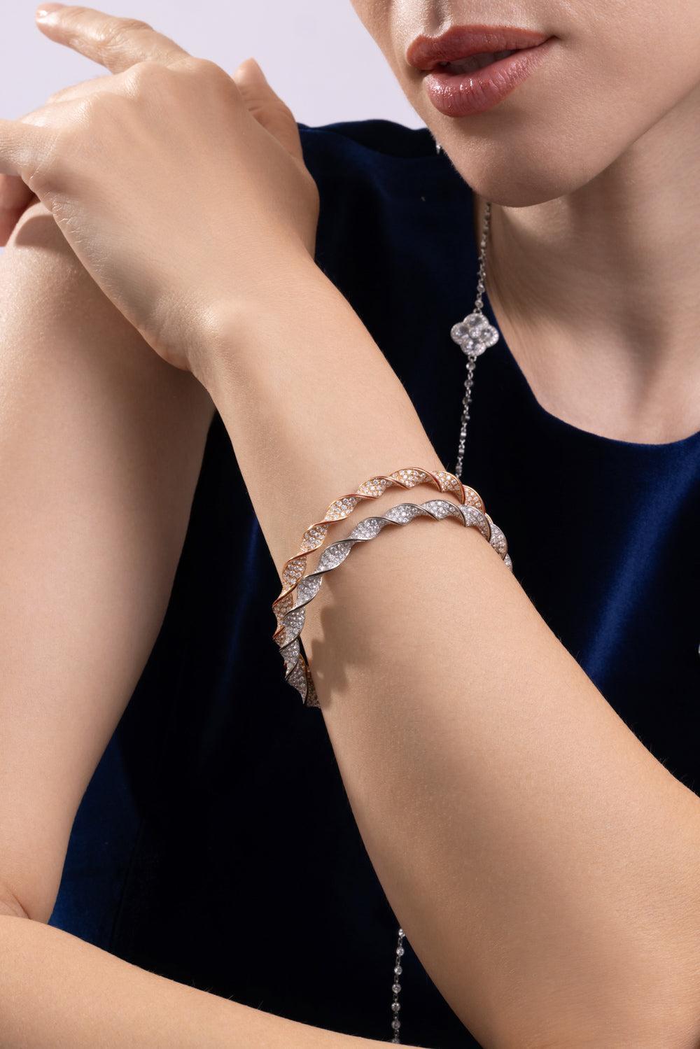 Diamond Black Enamel Twist Bracelet-WHITE GOLD-JEWELRYFINE JEWELBRACELET O-CICADA
