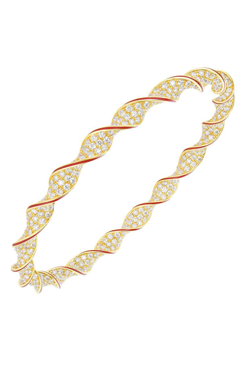 Diamond Red Enamel Twist Bracelet-YELLOW GOLD-JEWELRYFINE JEWELBRACELET O-CICADA