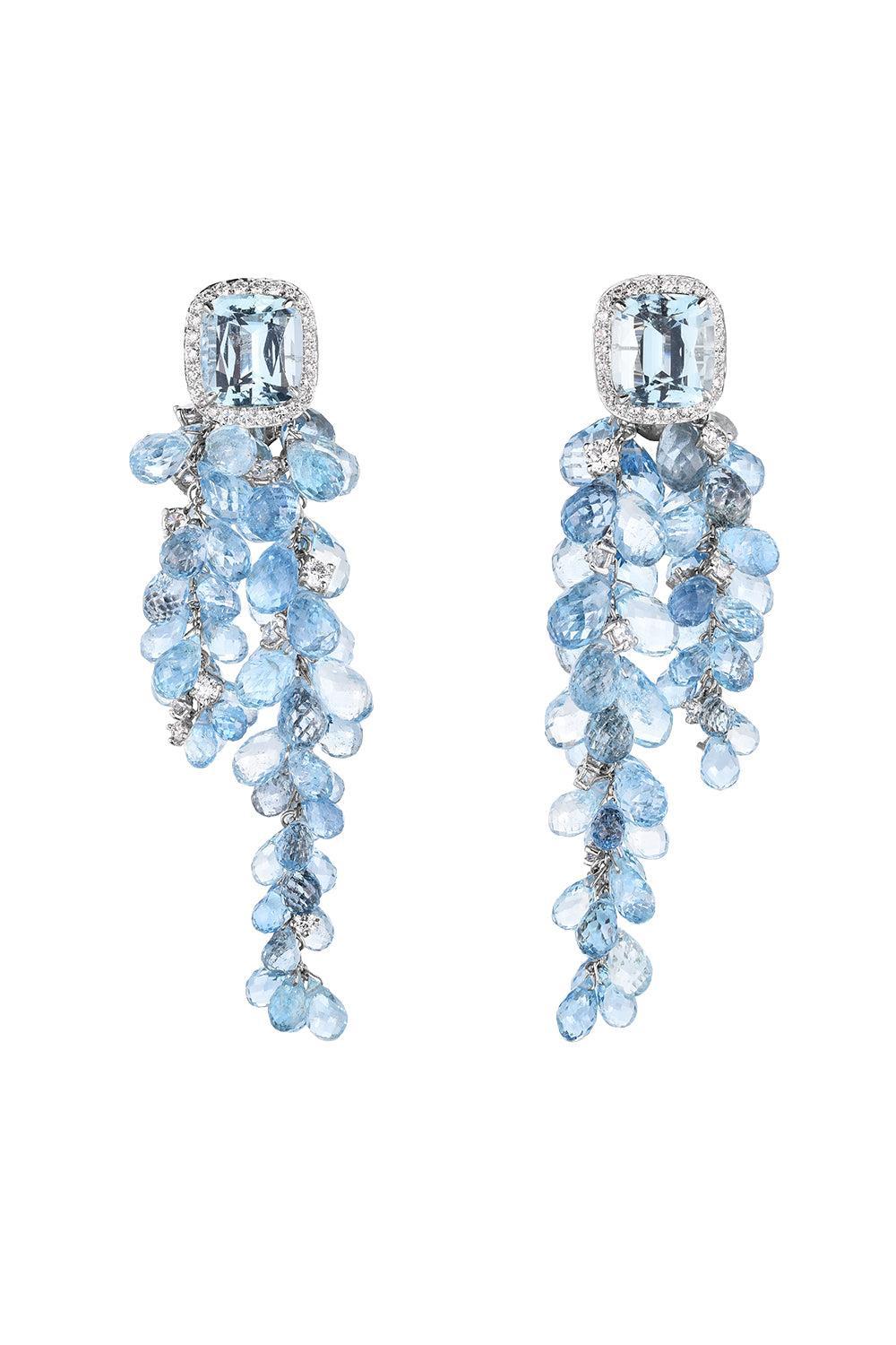 Aquamarine Diamond Bubble Drop Earrings-PLATINUM-JEWELRYFINE JEWELEARRING-CICADA
