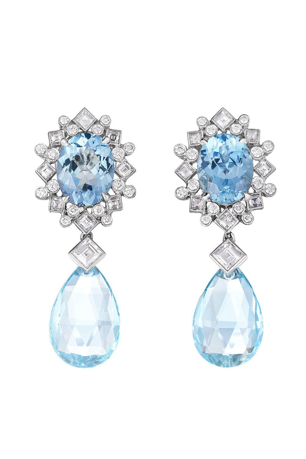 Aquamarine Diamond Frost Drop Earrings-PLATINUM-JEWELRYFINE JEWELEARRING-CICADA