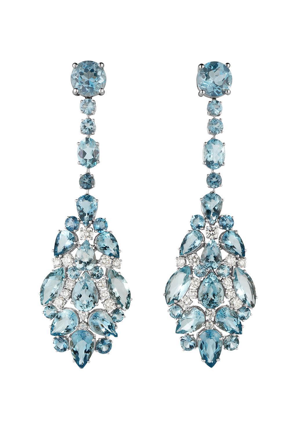 Aquamarine Diamond Shield Drop Earrings-PLATINUM-JEWELRYFINE JEWELEARRING-CICADA