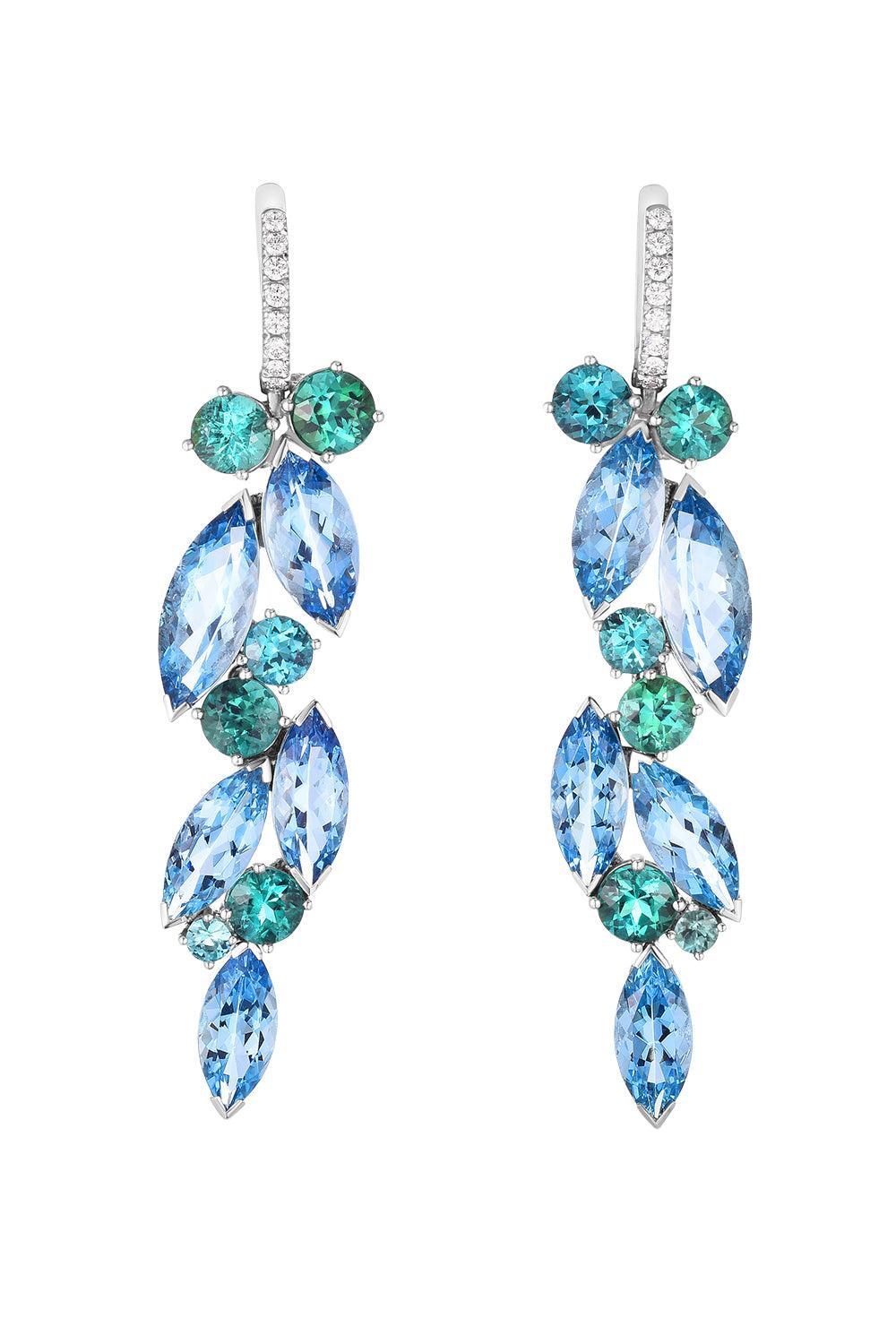 Aquamarine Diamond Tourmaline Frost Drop Earrings-PLATINUM-JEWELRYFINE JEWELEARRING-CICADA