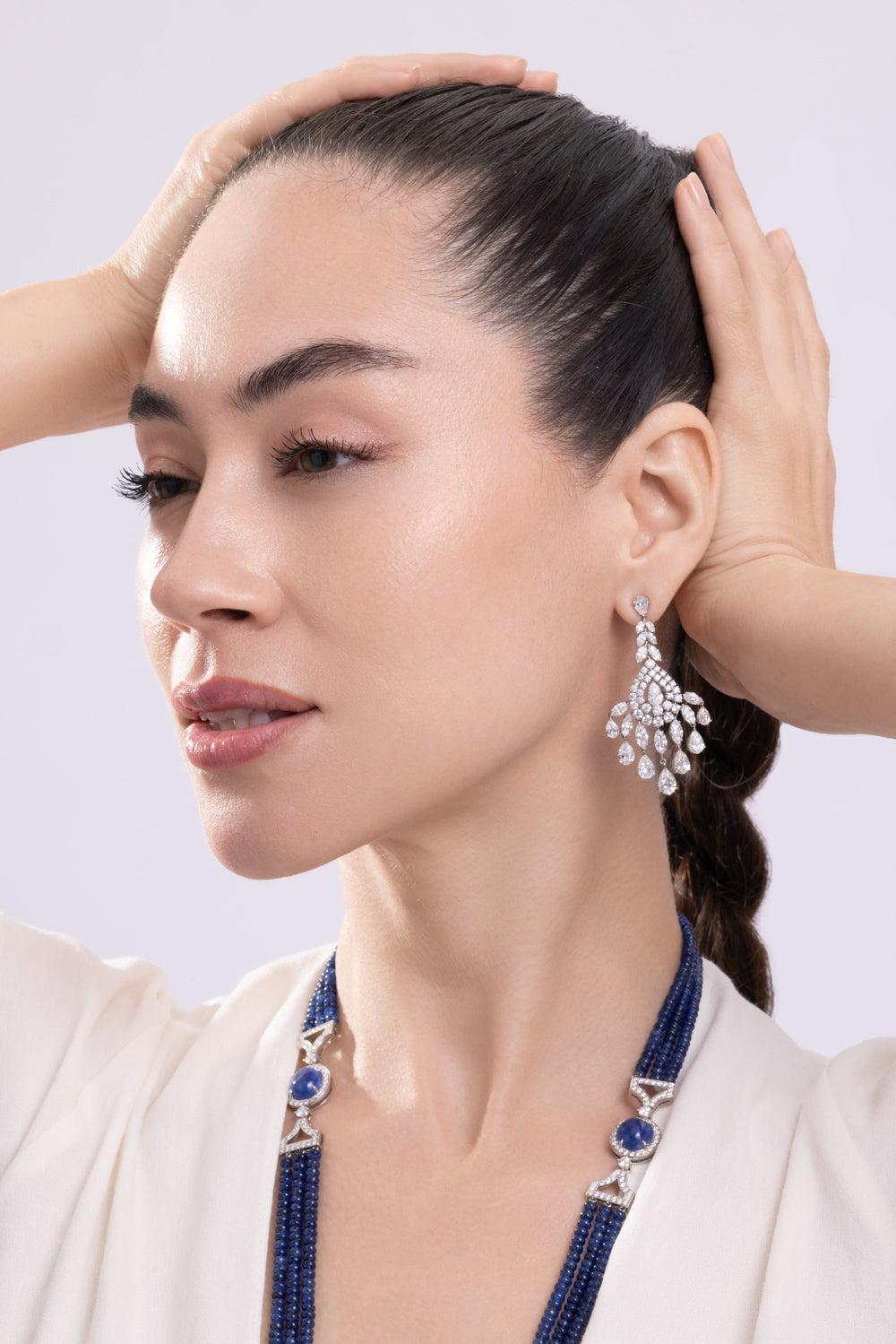 Diamond Chandelier Earrings-PLATINUM-JEWELRYFINE JEWELEARRING-CICADA