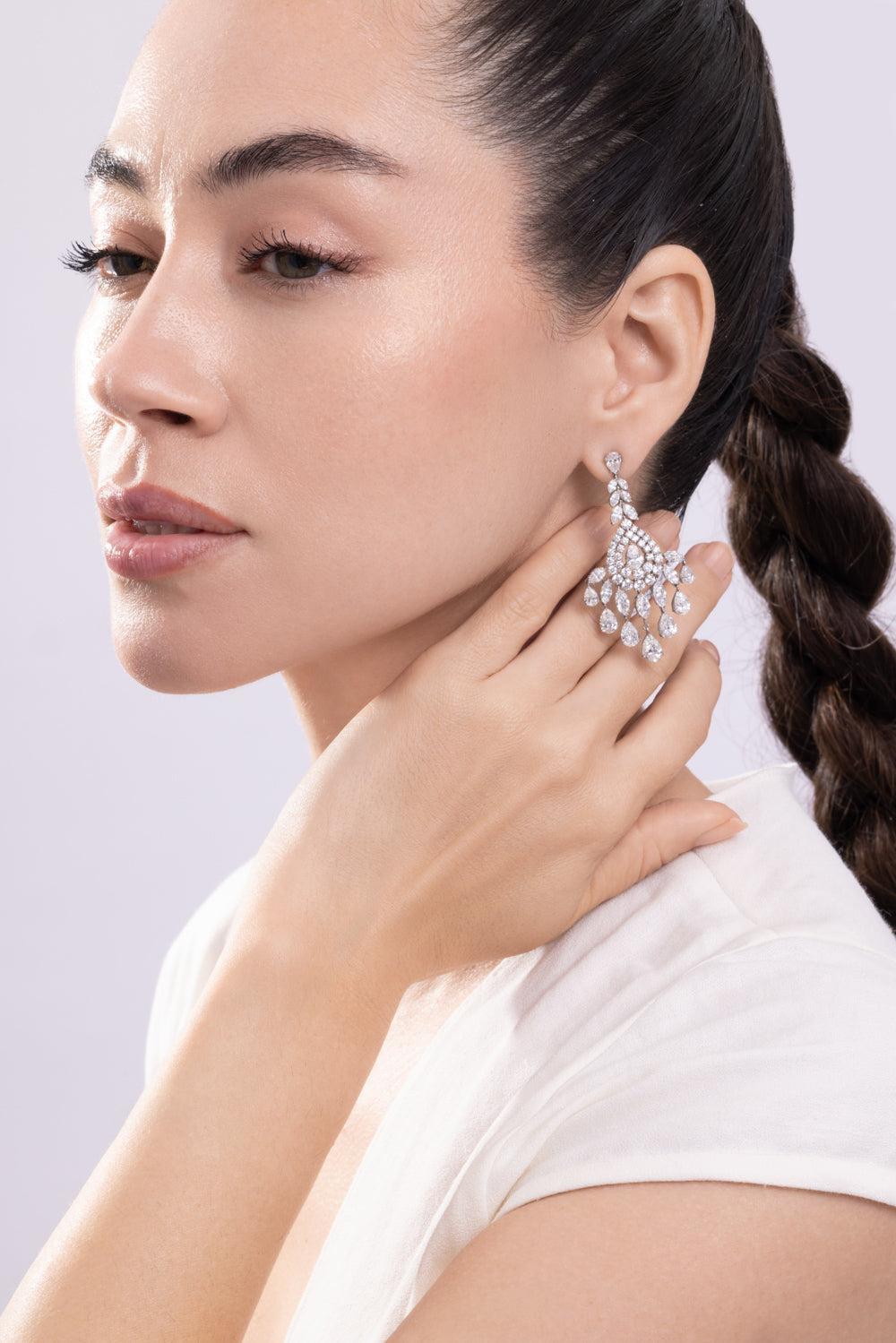Diamond Chandelier Earrings-PLATINUM-JEWELRYFINE JEWELEARRING-CICADA